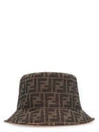 Fendi FF Logo Embroidery Cotton Bucket Hat Brown