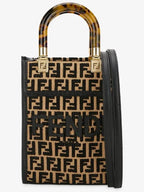 Fendi Sunshine FF Motif Small Tote Bag Black Beige