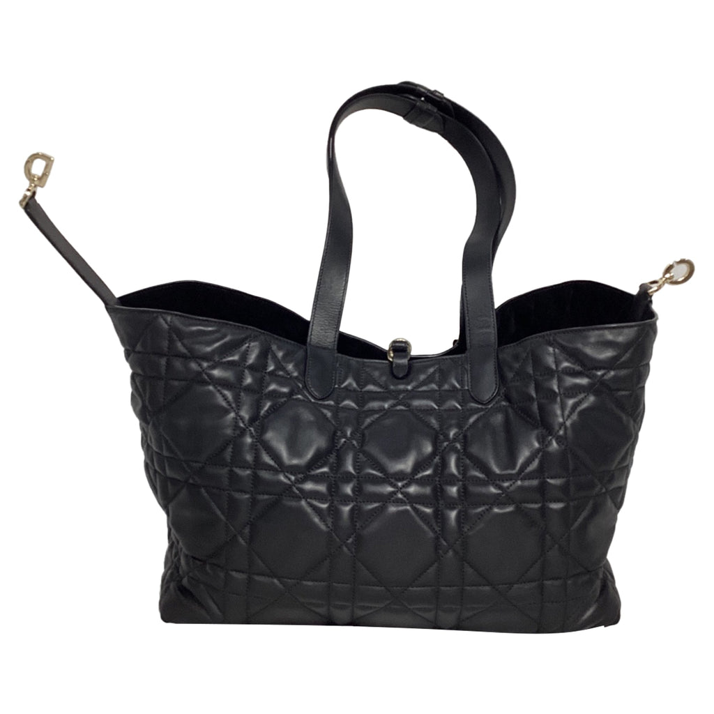 Dior Large Toujour Macrocannage Tote Bag in Black Calfskin Leather