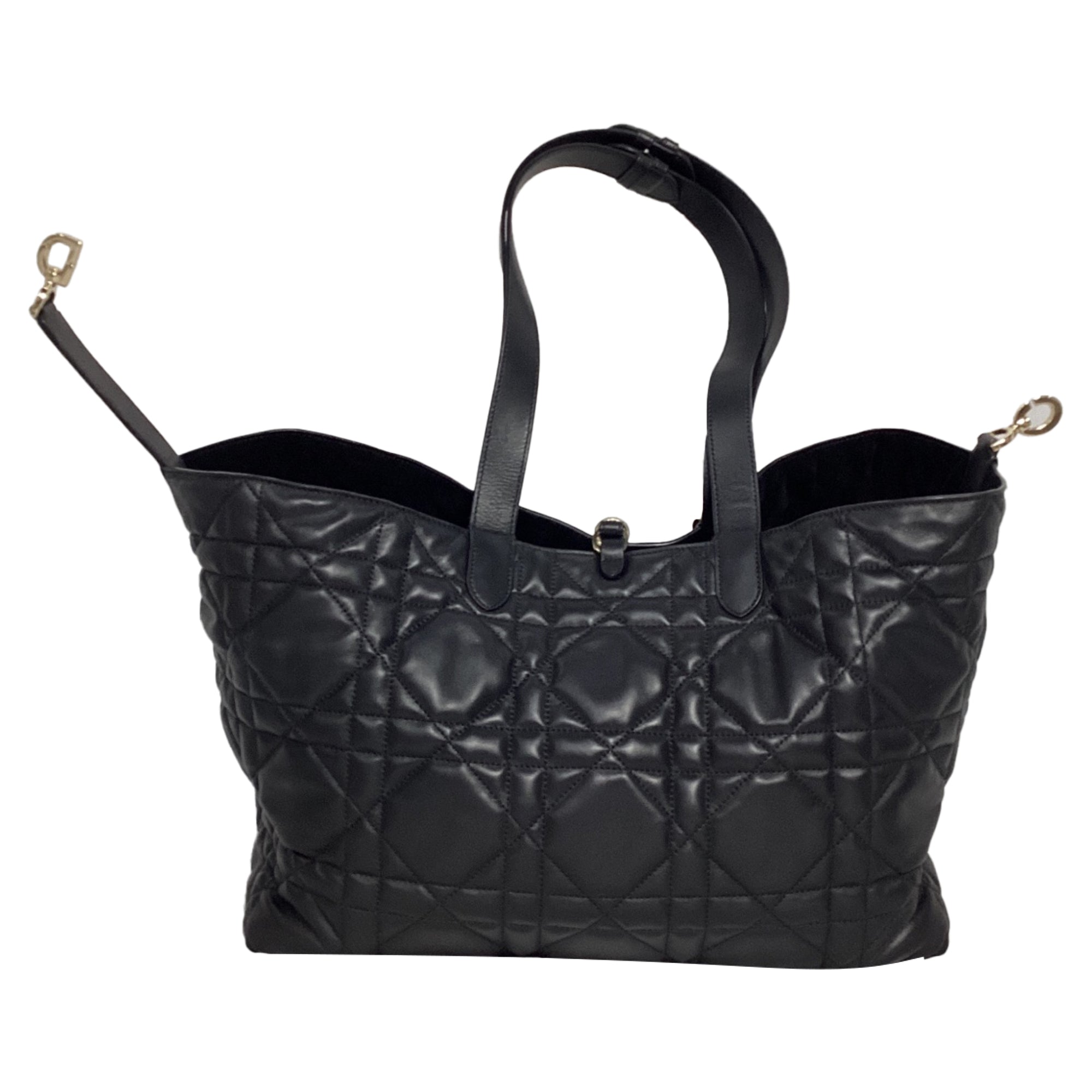 Dior Large Toujour Macrocannage Tote Bag in Black Calfskin Leather