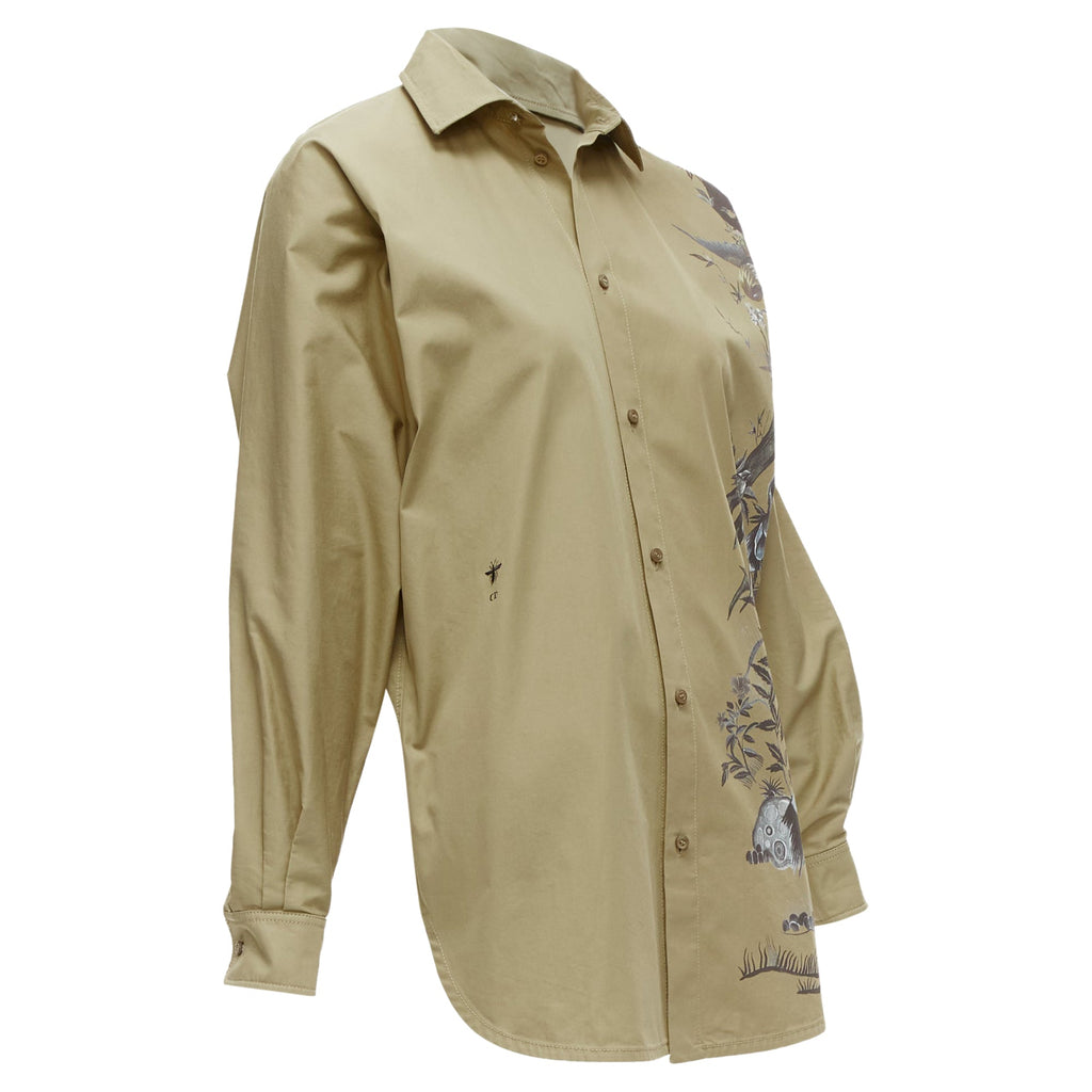 Christian Dior Jardin dhiver khaki bird flower dress shirt