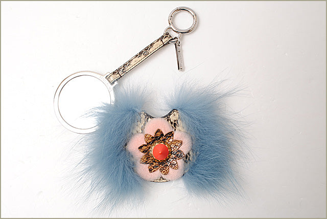 Fendi Mink Fur Python Bag Charm Key Ring Flower Mirror 7AR455