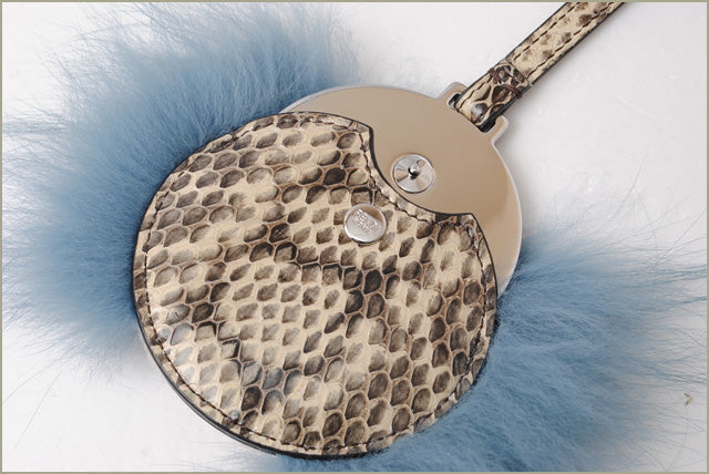Fendi Mink Fur Python Bag Charm Key Ring Flower Mirror 7AR455