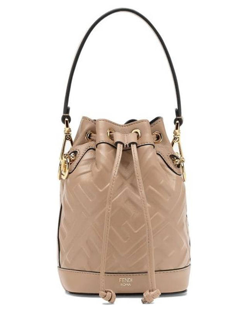 Fendi Mon Tresor FF Motif Leather Mini Bucket Bag Grey