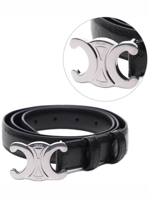 CELINE Triomphe Buckle Leather Belt Black