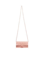 Fendi Baguette Continental Embossed FF Logo Chain Long Wallet Pink