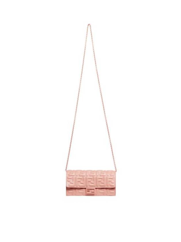 Fendi Baguette Continental Embossed FF Logo Chain Long Wallet Pink