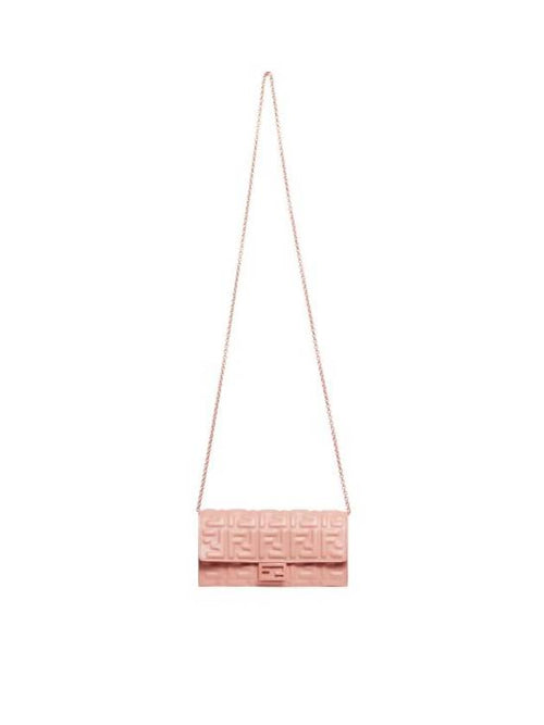 Fendi Baguette Continental Embossed FF Logo Chain Long Wallet Pink