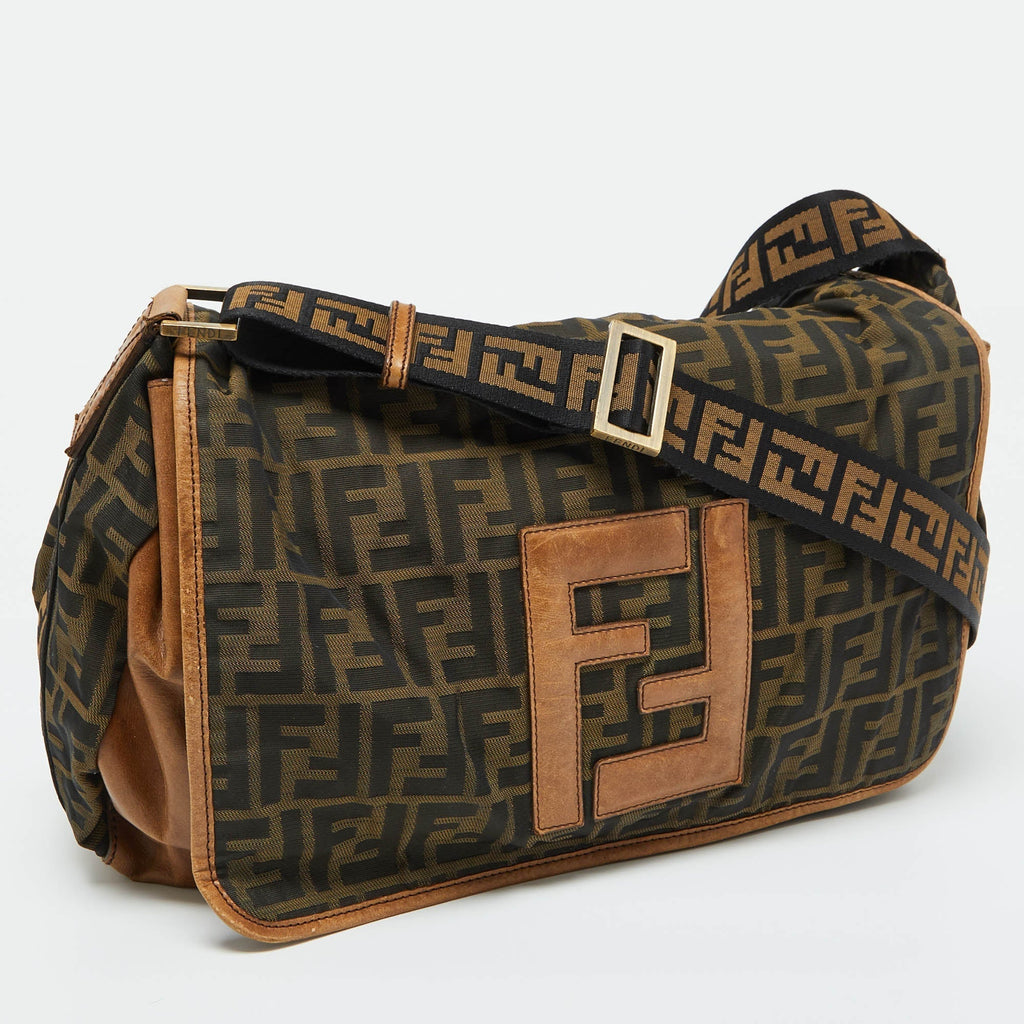 Fendi Zucca Canvas And Leather Flap Messenger Bag