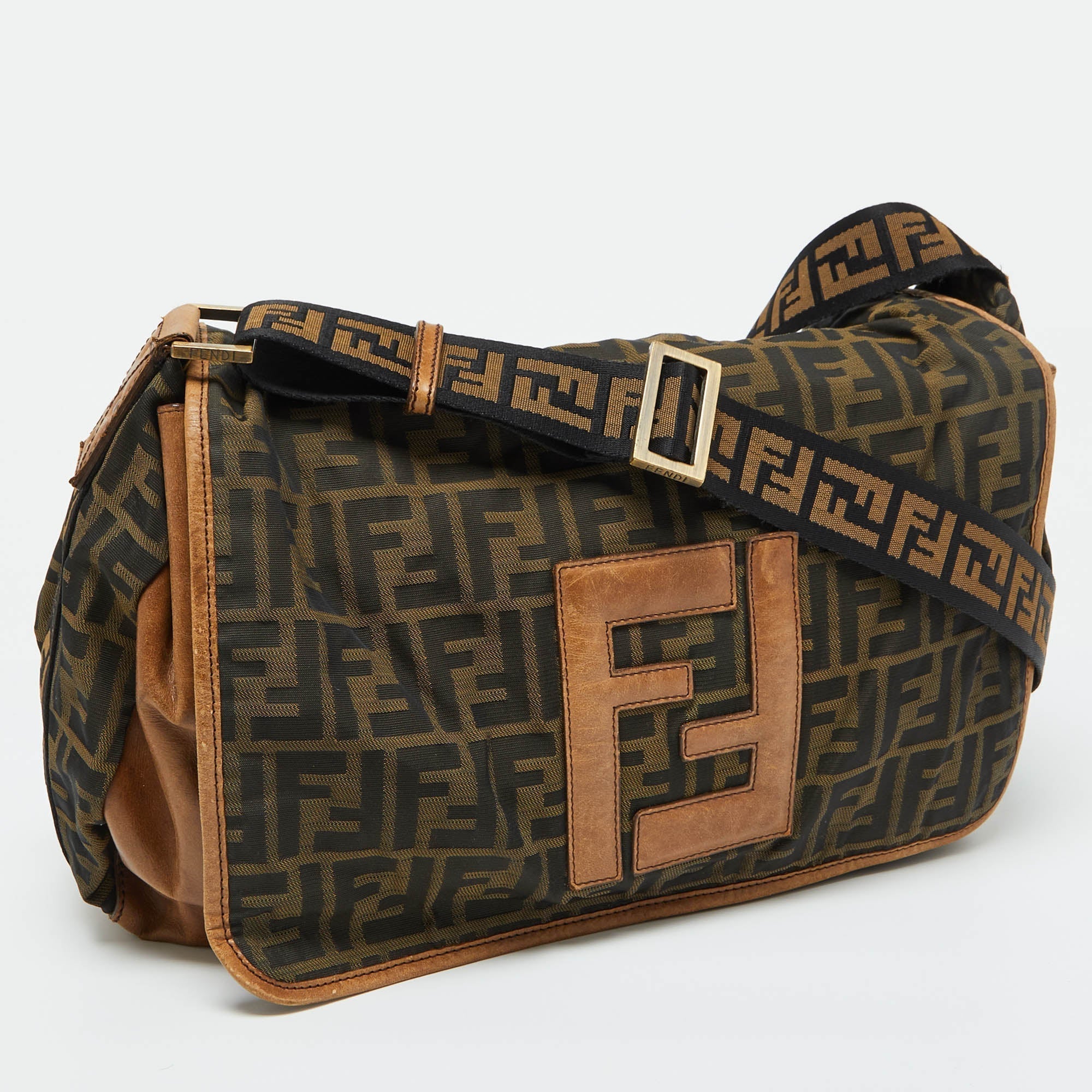 Fendi Zucca Canvas And Leather Flap Messenger Bag
