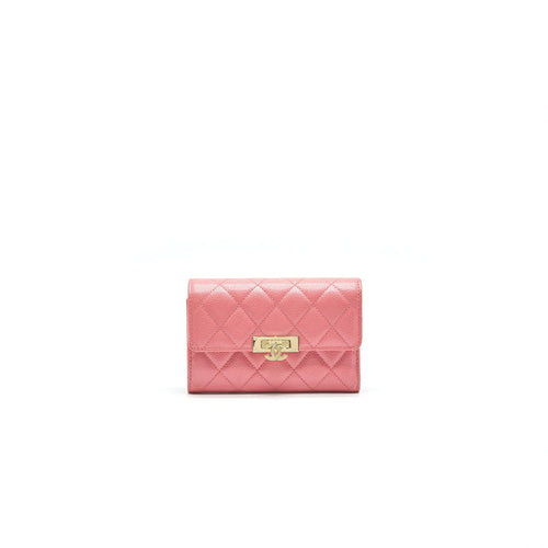 CHANEL CAVIAR MEDIUM FLAP WALLET ROSE PINK WITH GOLD CC LOGO