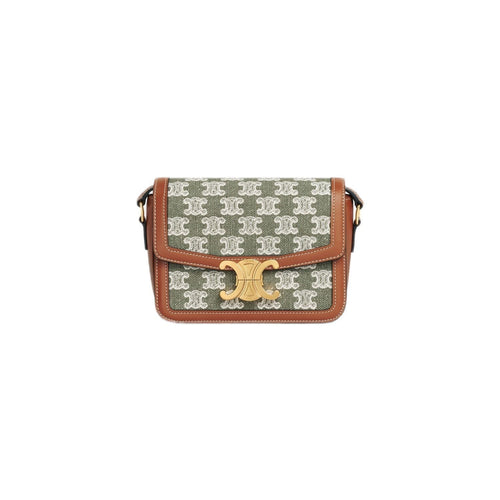 Celine Women's T-Shirtn Triomphe With Border in Khaki | 188882DBA