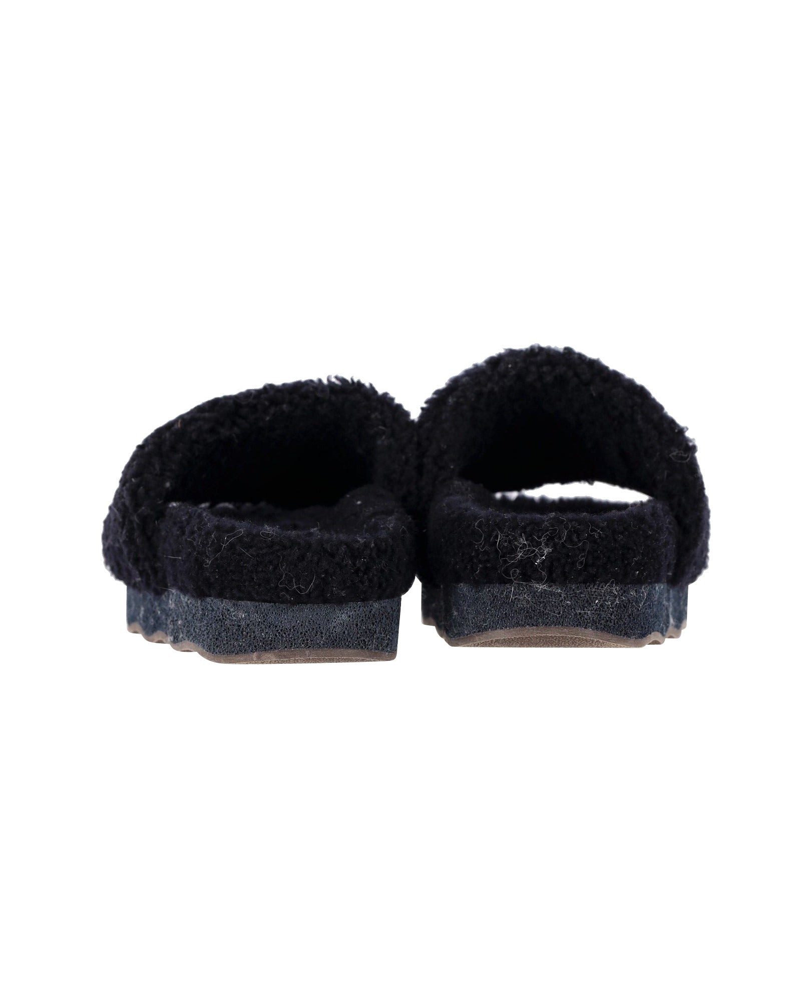 Chloe Wavy Slides in Black Shearling and Leather