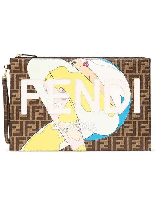 Fendi Hairdo Girl Graphic Logo Clutch Bag Brown