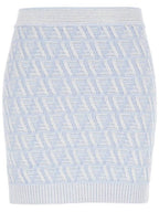 Fendi FF Cashmere Wool Mini A-Line Skirt Light Blue