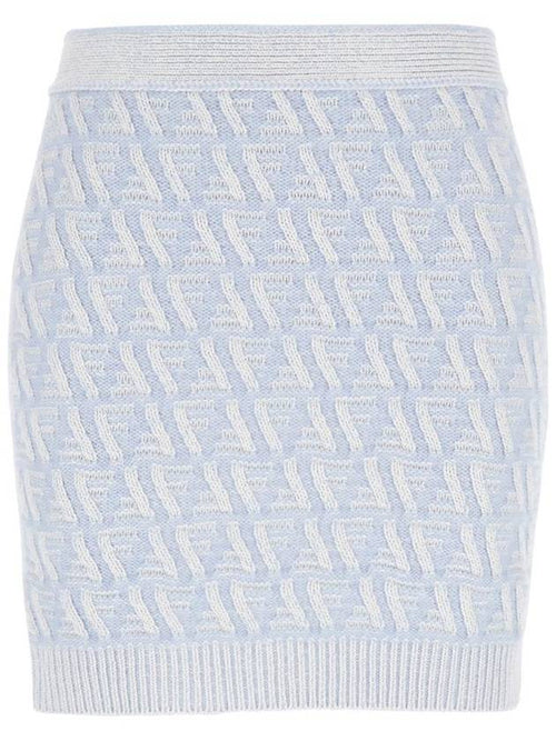 Fendi FF Cashmere Wool Mini A-Line Skirt Light Blue