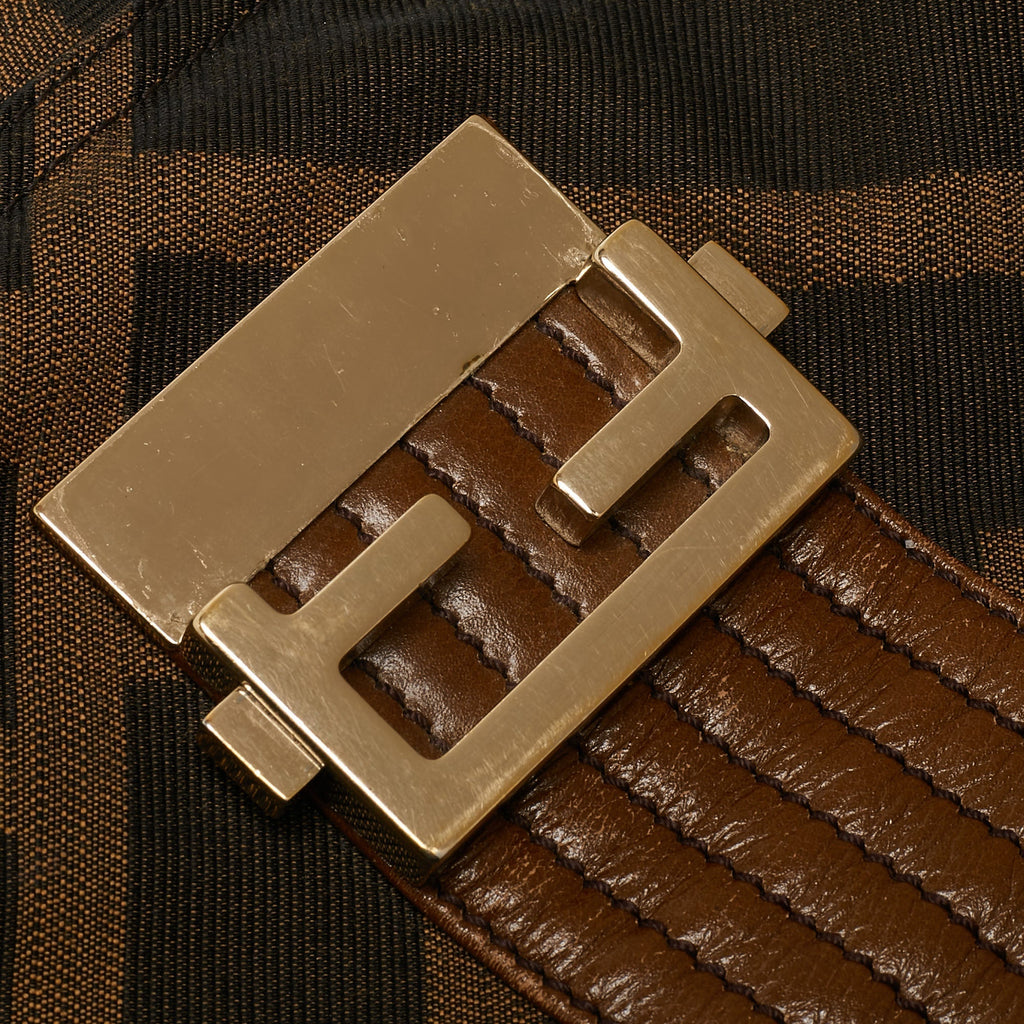 Fendi Zucca Canvas And Leather Maxi Baguette Flap Shoulder Bag