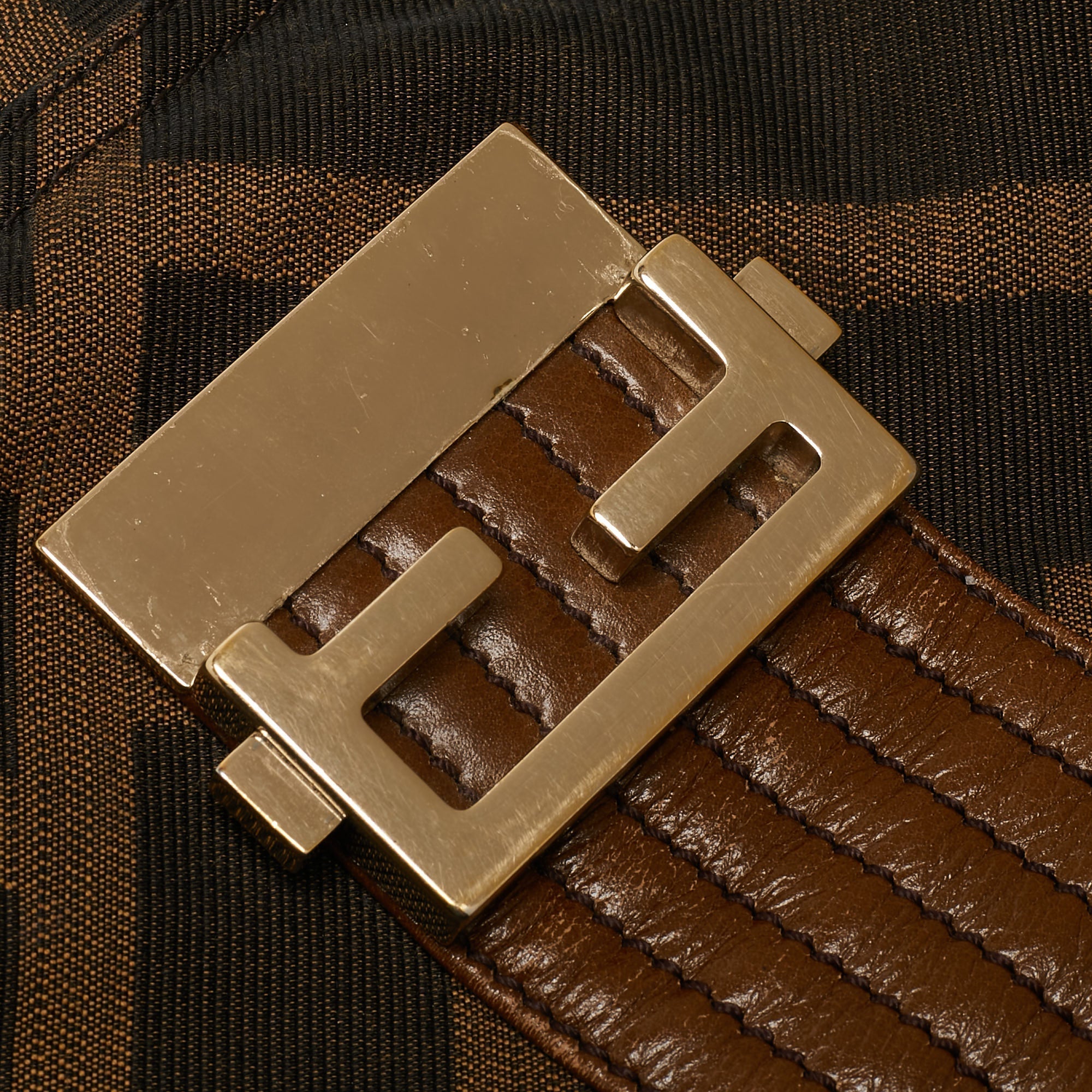 Fendi Zucca Canvas And Leather Maxi Baguette Flap Shoulder Bag