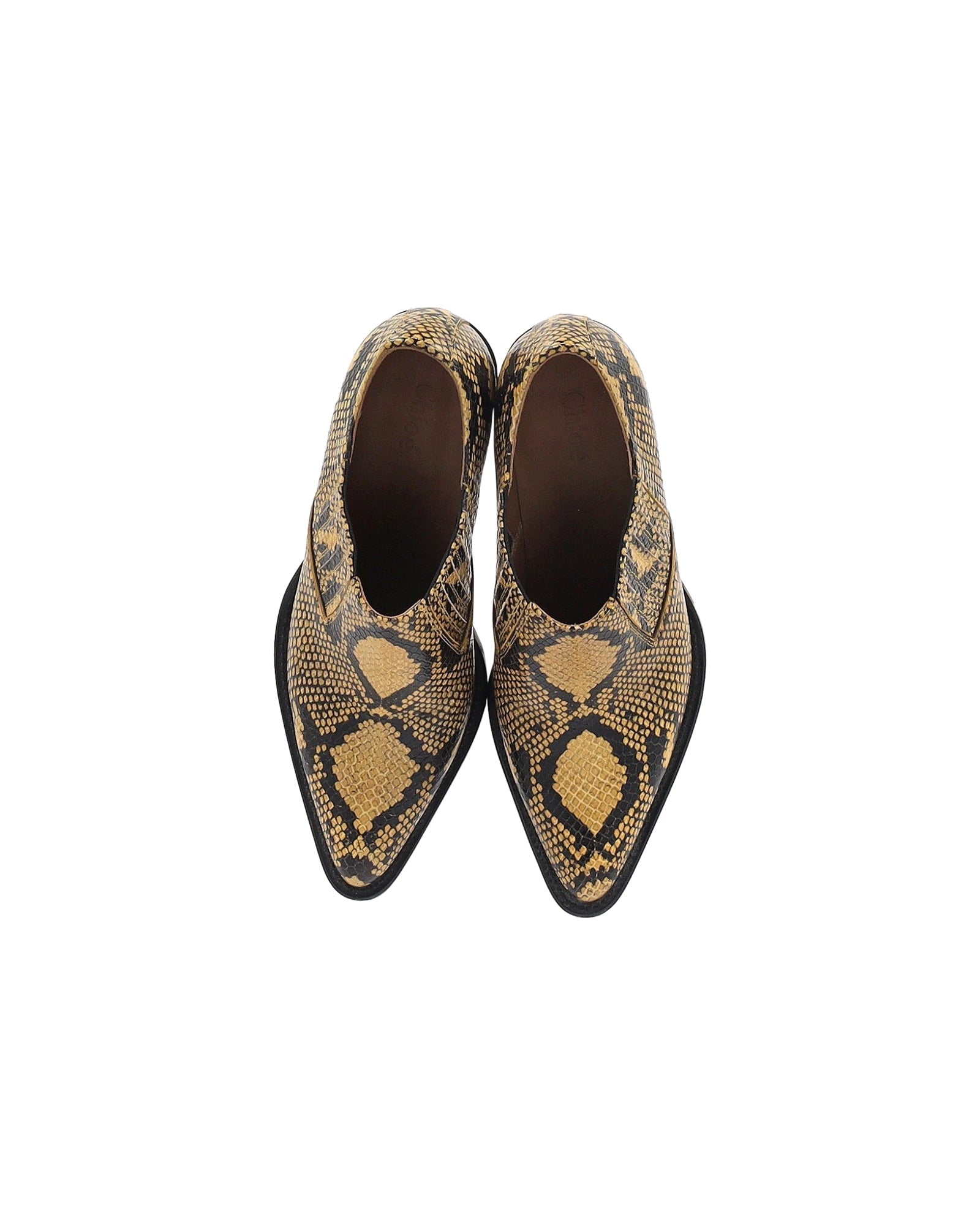 Chloe Snakeskin-Embossed Rylee Ankle Boots in Yellow Leather