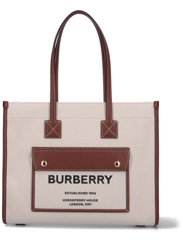 Burberry Freya Small Canvas Leather Tote Bag Natural Tan