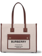 Burberry Freya Small Canvas Leather Tote Bag Natural Tan