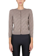 Balenciaga All-Over Logo Print Cotton Crop Cardigan Beige