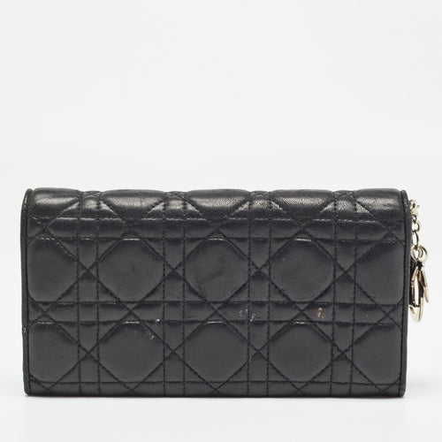 Dior Black Cannage Leather Lady Continental Wallet