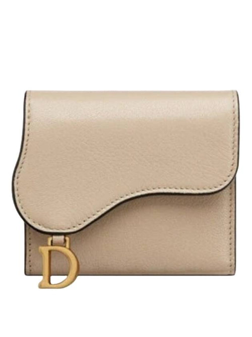 Saddle Lotus Goatskin Half Wallet Sand Dior