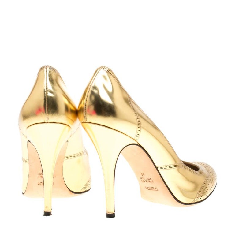 Fendi Gold Patent Leather Pumps