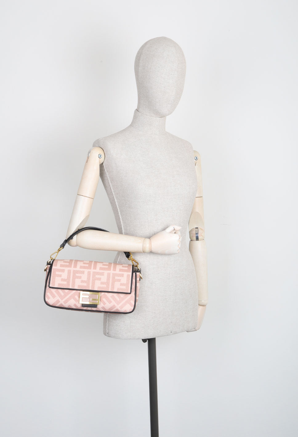 FENDI Baguette NM Zucca Embroidered Canvas Pink