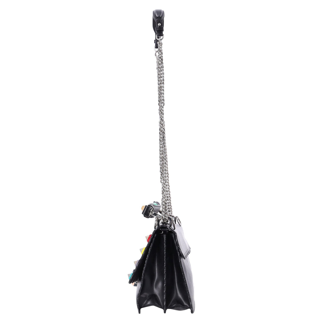 Fendi Medium Kan I Scallop and Stud Detail Shoulder in Black Calf Leather