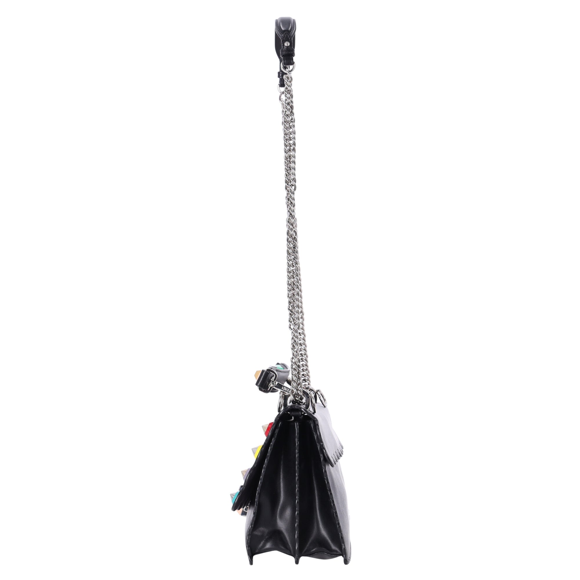 Fendi Medium Kan I Scallop and Stud Detail Shoulder in Black Calf Leather