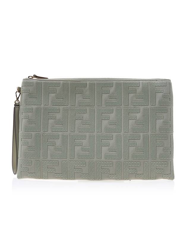 Fendi FF Logo Flat Large Clutch Bag Grey