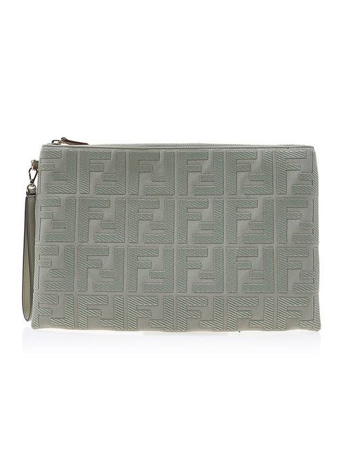 Fendi FF Logo Flat Large Clutch Bag Grey