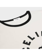 CELINE Flocking Logo Cotton Short Sleeve T-Shirt Cream