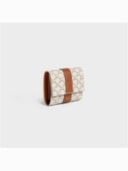 CELINE Triomphe Canvas Lambskin Trifold Small Half Wallet White Tan