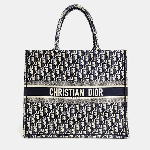 Dior Christian Navy Blue Canvas Oblique Book Tote 42 Bag