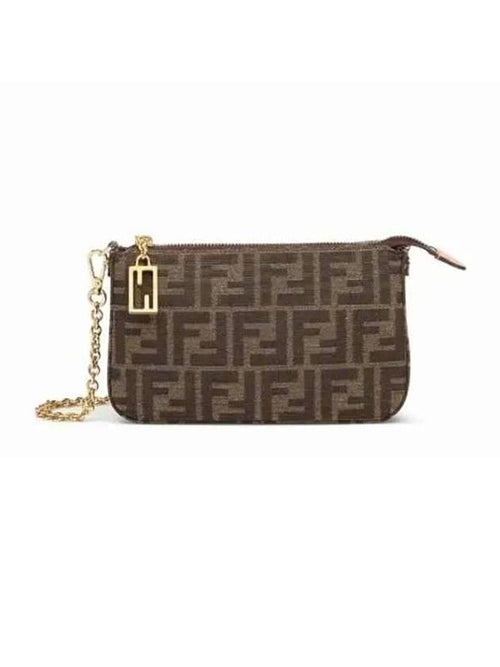 Fendi FF Chain Jacquard Fabric Clutch Bag Brown