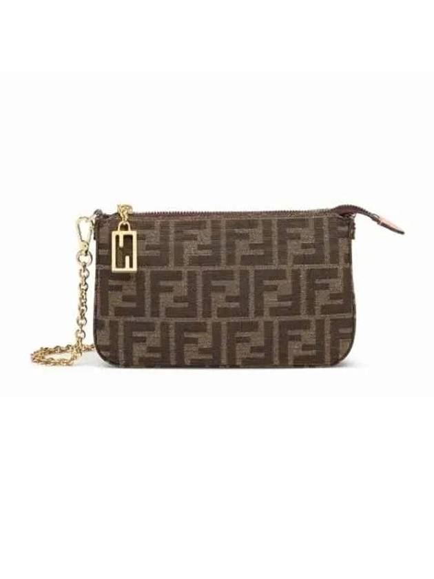 Fendi FF Chain Jacquard Fabric Clutch Bag Brown