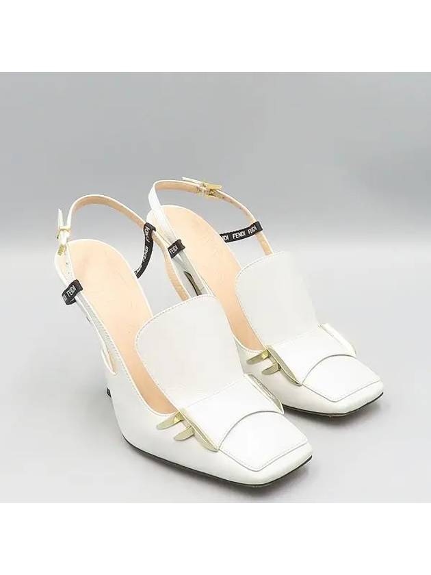 Fendi 8J6938 White Leather F Freedom Slingback Pumps Women s Shoes