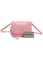 Balenciaga Pink crocodile embossed calfskin B small shoulder bag