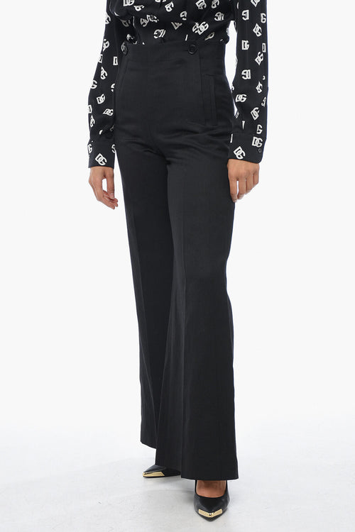 Chloe Flax Blend Palazzo Pants with Double Buttoning