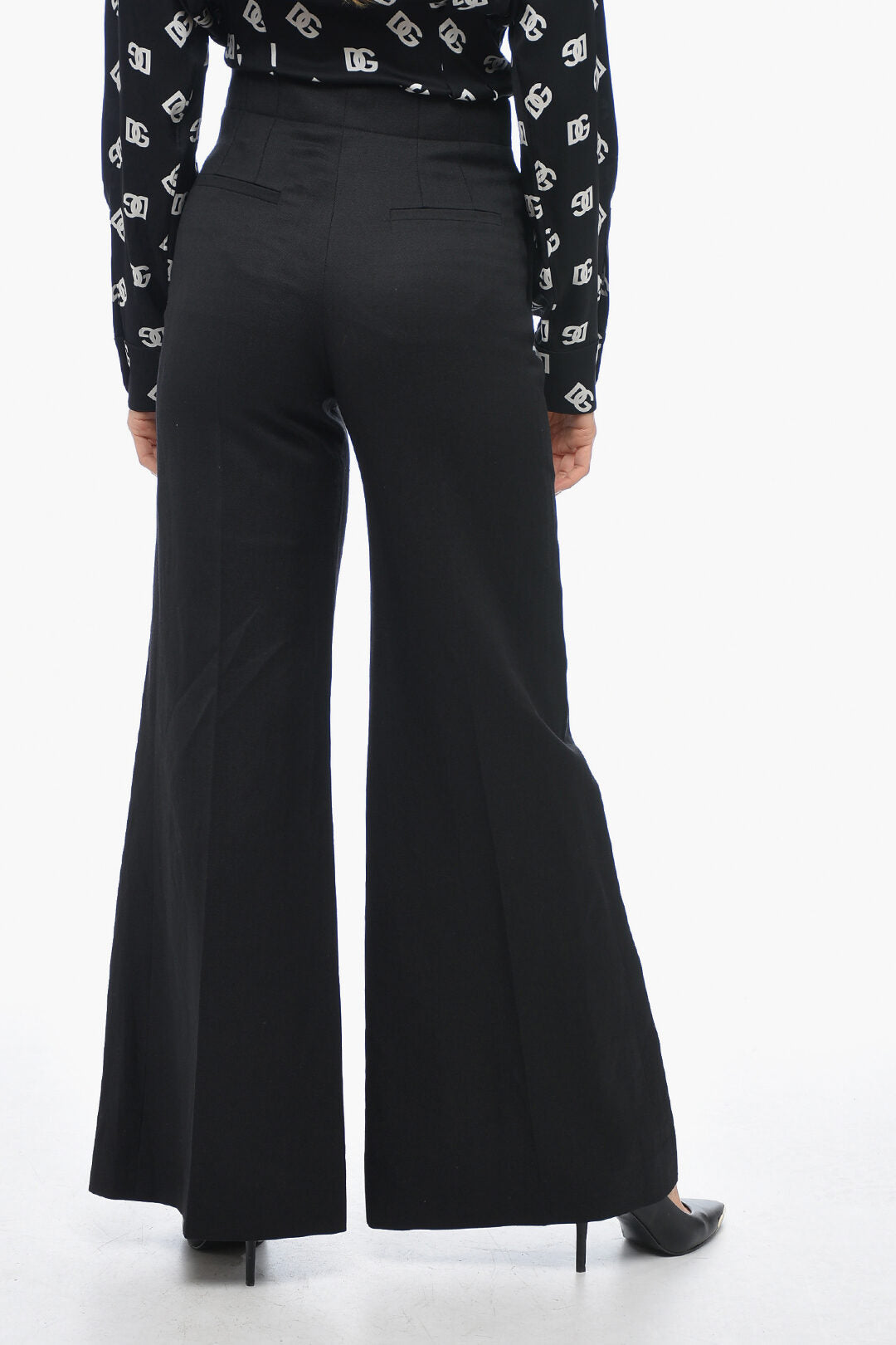Chloe Flax Blend Palazzo Pants with Double Buttoning