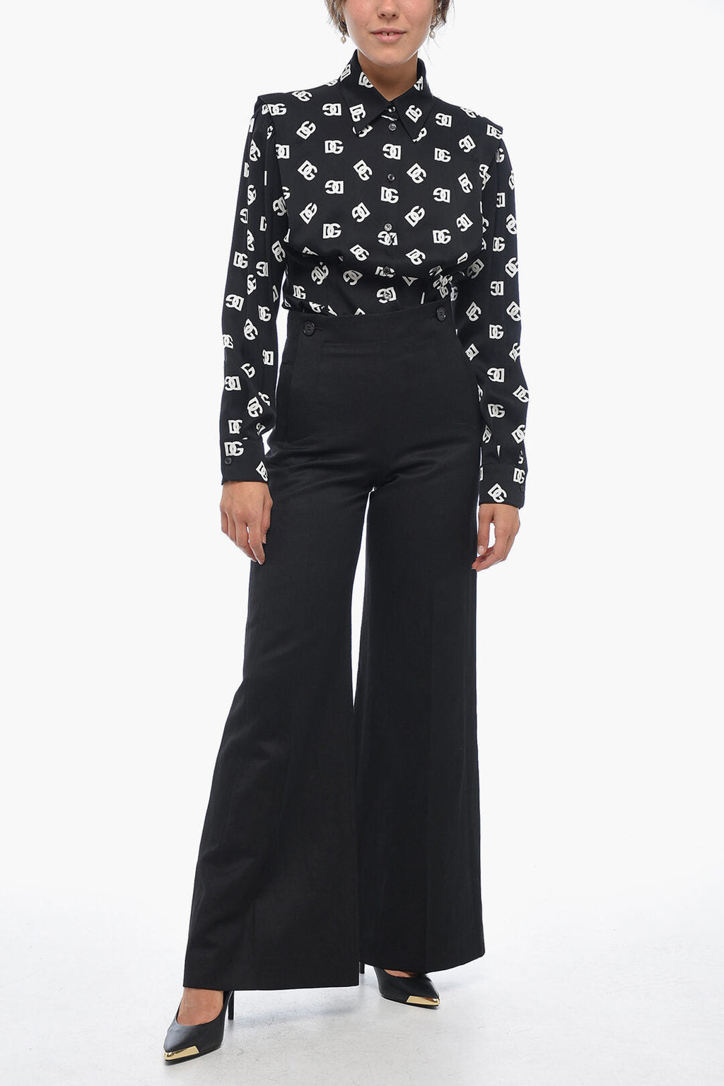 Chloe Flax Blend Palazzo Pants with Double Buttoning