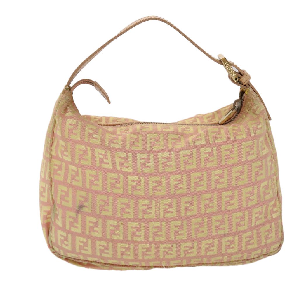 FENDI Zucchino Canvas Hand Bag Pink Gold Auth fm2528