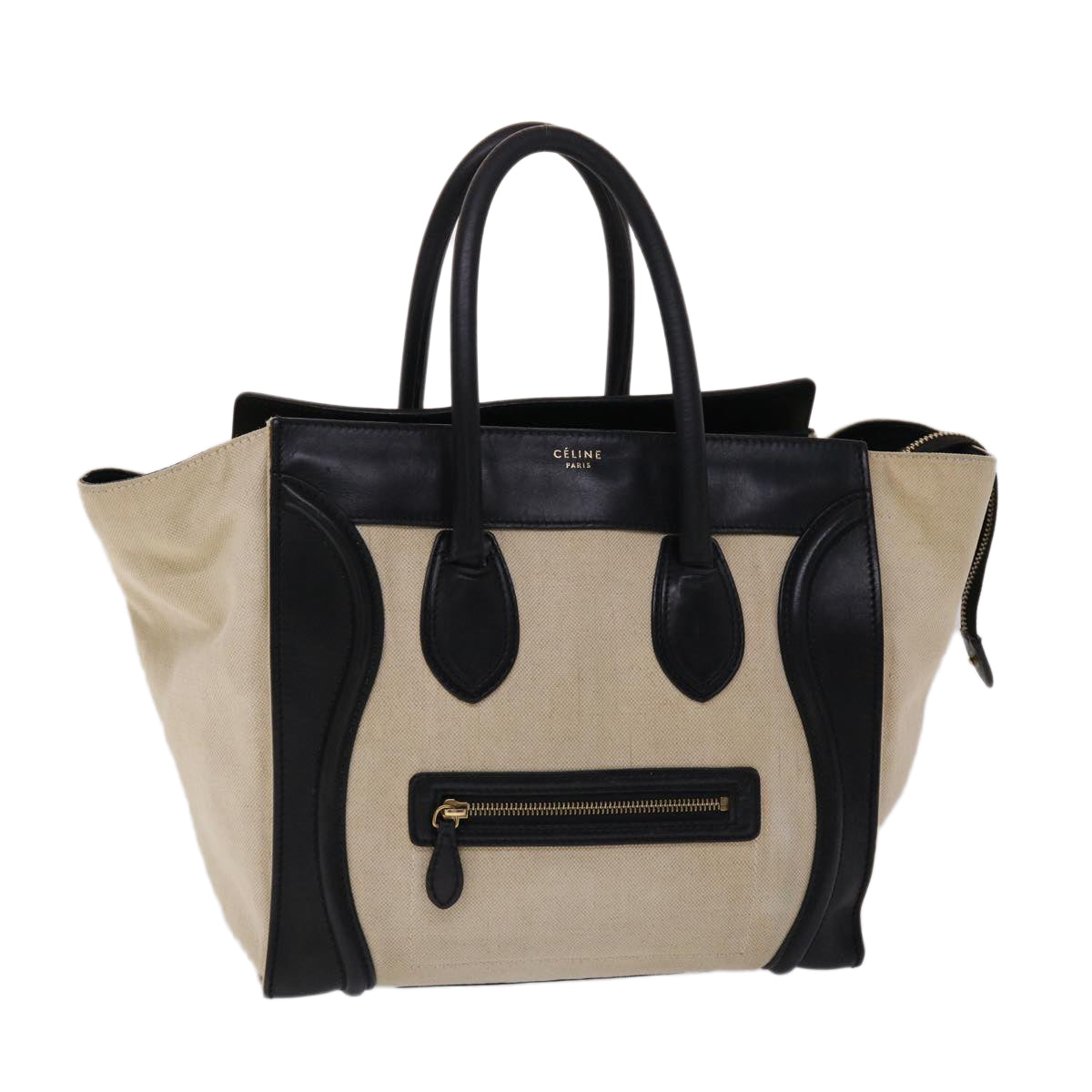 CELINE Luggage Mini Shopper Hand Bag Canvas Leather Beige  fm2541