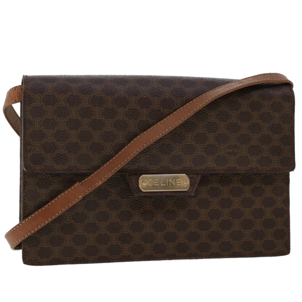 CELINE Macadam Canvas Shoulder Bag PVC Leather Brown  fm2547