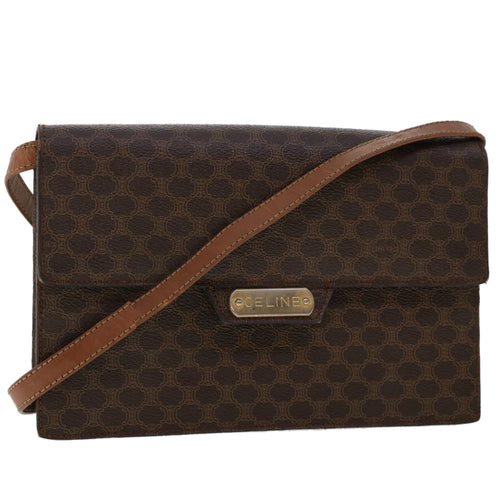 CELINE Macadam Canvas Shoulder Bag PVC Leather Brown  fm2547