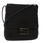 FENDI Zucchino Canvas Shoulder Bag Dark Brown Auth fm2601