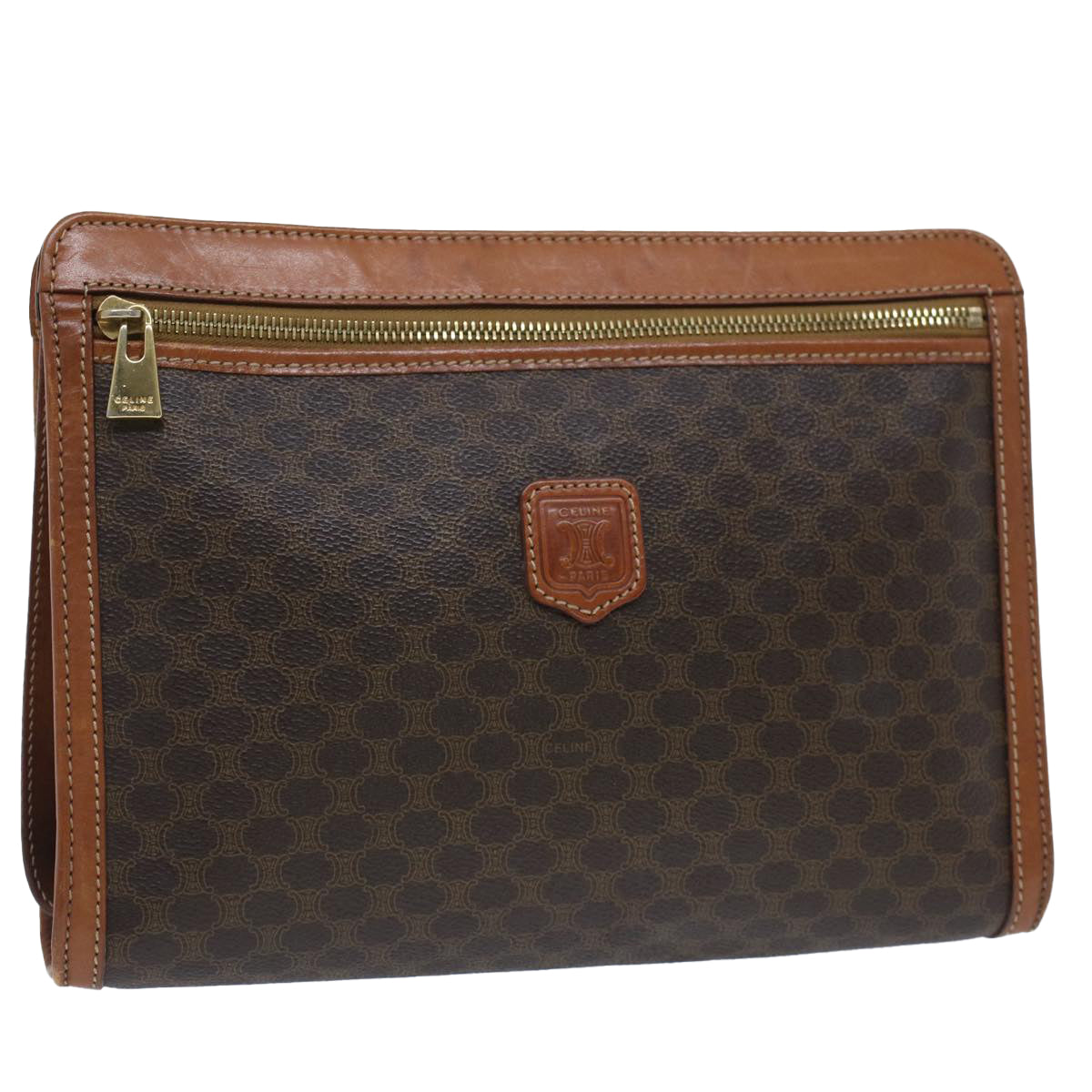 CELINE Macadam Canvas Clutch Bag PVC Leather Brown  fm2642